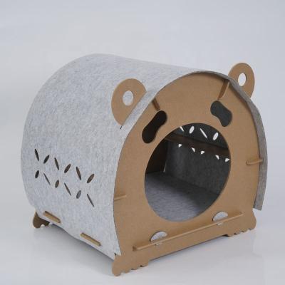 China Custom Foldable MDF Durable And Felt Pet Bear Cat Houses For Pet Cages for sale