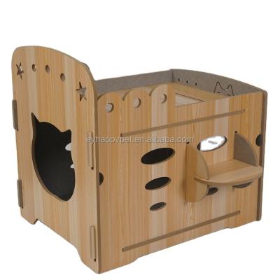 China Sustainable Fashion Foldable MDF And Wooden Felt Cat House for sale