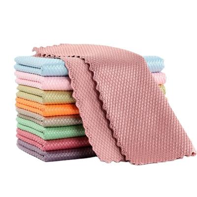 China Sustainable High Quality Microfiber Fish Scale Cleaning Cloth Kitchen Microfiber Cleaning Cloth for sale