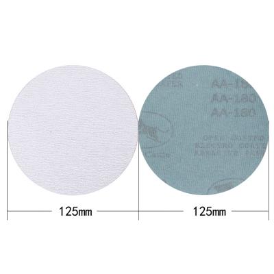 China Good Quality 125mm8H Grinding Hook and Loop Backing Disc Sandpaper Blue Paper White Sand for sale