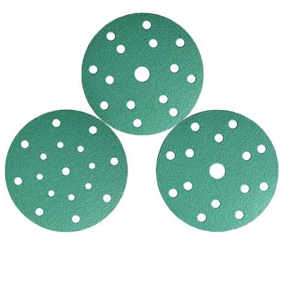 China Factory Outlet 6 Inch 17 Hole Mylar Grit Alumina Sandpaper Disc Sanding Green Sandpaper For Cars for sale