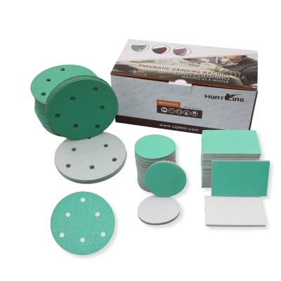 China 6 Inch 60#-2000# 17 Holes Grit Sandpaper Grits Self Adhesive Hook And Loop Film Green Sandpaper Sanding Disc Sand HK Green Film Sand for sale