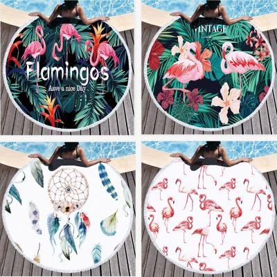 China Summer simple hotsale beach towel flamingo series round digital printed beach mat beautiful for summer beach sunbathing for sale