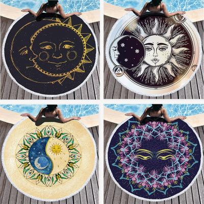 China Summer simple hotsale beach towel tarot card series round digital printed mat beautiful for summer beach sunbathing for sale