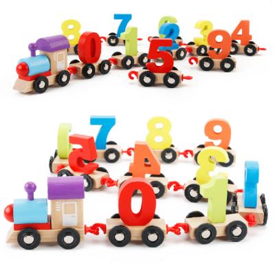 China Wood Kids Wooden Toy Mini Wooden Train With 0~9 Numbers On The Train Train Fin Toy for sale