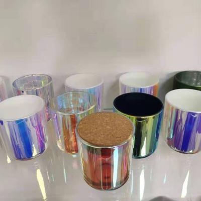 China Luxury Religious Activities Large Capacity Plated Colorful Iridescent Plating Empty Iridescent Round Bottom Candle Jar for sale