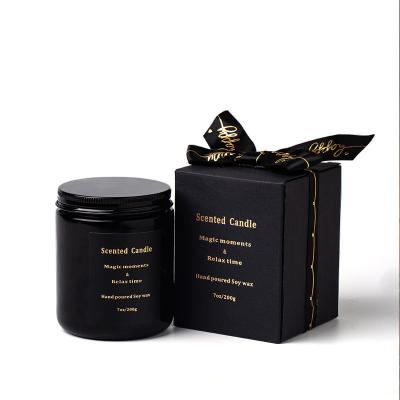 China Matte Black Luxury Wide Mouth Religious Empty Cylinder Vintage Activities 250ML Vesseles Candle Glass Jars With Lid And Metal Gift Box for sale