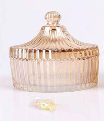 China Home Decoration Clear 300ML Empty Luxury Amber Mongolian Yurt Crystal Glass Candle Holder With Clear Lid for sale