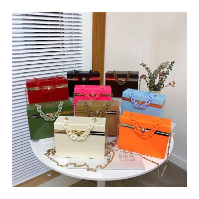 China Large Capacity Hot Sale Acrylic Candy Color Box Clips PVC Clutch Bag For Ladies Handbags Women Chain Handbags for sale