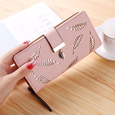 China High Capacity Fashion Hollow Leaves Purse Wallet Women Long Money Bags Travel Zipper Clutch Wallet for sale