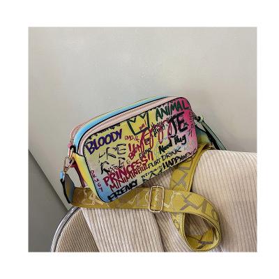 China Fashion drop shipping new style graffiti ladies shoulder bag oblique spraying handbag and purse camera bag for sale