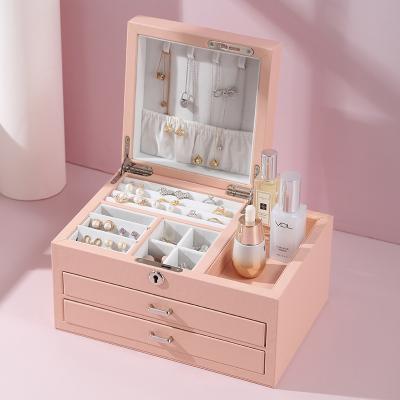 China Multifunctional Jewelry Organizer Desktop Pu Leather Jewelry Storage Velvet Jewelry Organizer Cosmetics Storage for sale