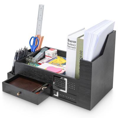 China Viable Discount Price Desk Organizer Wooden Storage File Pen Stationery Holder Wooden Storage Box with Calendar for sale