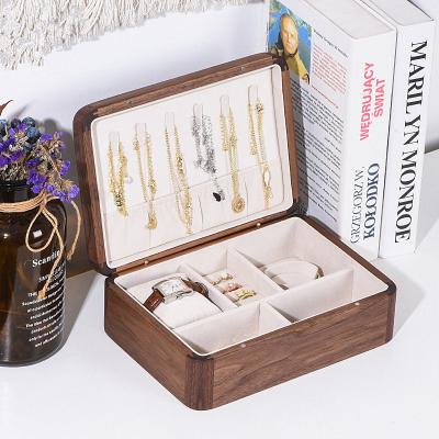 China Wooden Jewelry Storage Organizer Walnut Jewelry Box Wooden Earring Display Storage Jewelry Box for sale