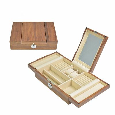 China Wooden Jewelry Storage Finger Scanner Lite Jewelry Gift Case Velvet Lining Wooden Jewelry Box Storage for sale