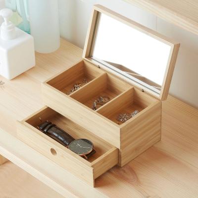 China OEM Sustainable Wooden Crafts Two-Layer Bamboo Jewelry Box Organizer for sale