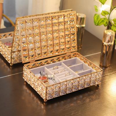 China Gold Jewelry Cabinet Storage Crystal Jewelry Glass Display Jewelry Storage Case With Velvet Lining for sale