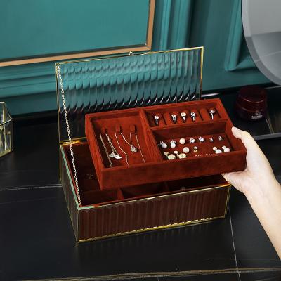 China Orange Handmade Jewelry Storage Organizer Wave Lock Box Jewelry Storage Vertical Glass Travel Jewelry Box for sale