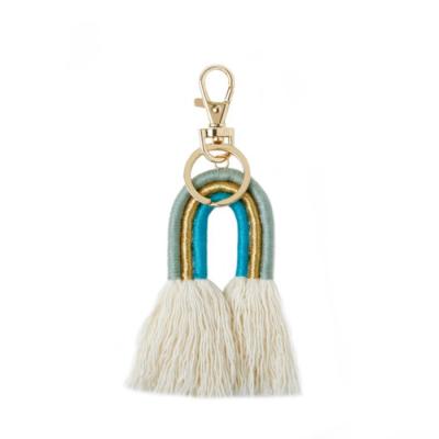 China Rainbow Handwoven Macrame Fashion Design Cocking Cords Tassel Key Chain for sale