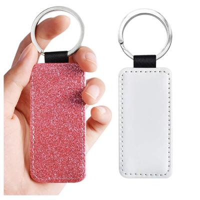 China Fashion Design Logo Design Fashion Thermal Transfer Print Glitter Custom Cute Luxury PU Leather Key Chain for sale