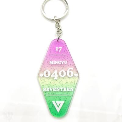 China Fashion Pretty Design Custom Acrylic Key Chain Glitter Key Indicator Rings for sale