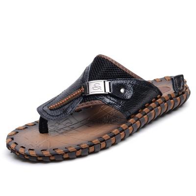 China Men's Ribbon Lit In Summer Man Comfortable Leaf Leather Slippers Sandal Handmade Shoes for sale