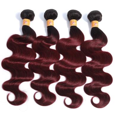 China Soft Top Quality Peruvian Virgin Hair Ombre Color T1B/99J Body Wave Bundles for sale