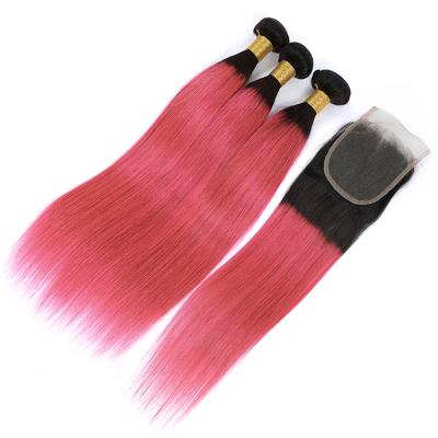 China Ombre 1b/Pink# Soft Straight Virgin Brazilian Hair Products, Wholesale Malaysian Virgin Hair for sale