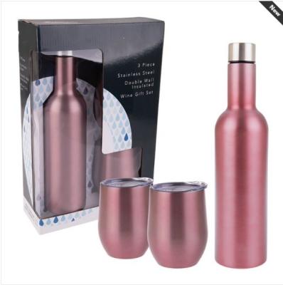 China PORTABLE Christmas Wine Bottle Gift Sets 750ml Double Wall Vacuum and 12oz Double Wall Vacuum Wine Bottle Gift Cup Set for sale