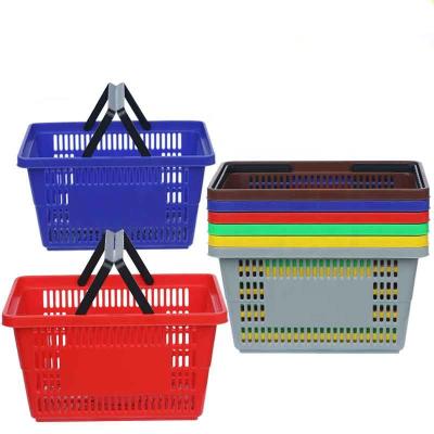 China Supermarket Folding Stackable Foldable Red Blue Green Plastic Shopping Basket for sale