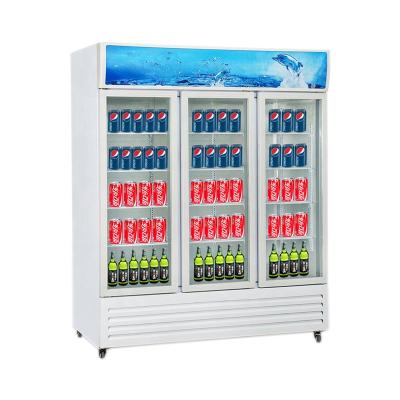 China 2020 Commercial Hot Sale Single-temperature 3 Door 3 Door Clear Glass Display Fridge Soft Cold Showcase For Sale for sale