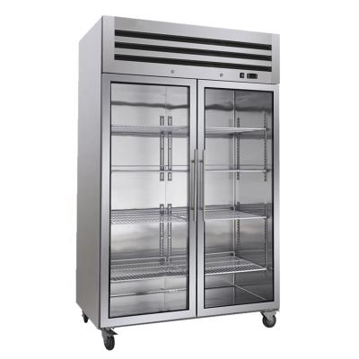 China Double Tempertature Commercial Kitchen Transparent 4 Upright Glass Door Display Fridge Freezer Refrigerator Showcase Auto Defrost for sale