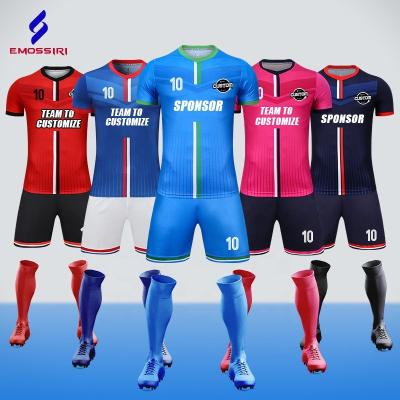 China Sets Wholesale Custom Adults Blanket Blue Short Sleeve Soccer Jersey Plus Big Size Quick Dry Soccer Jersey Soccer Uniform For Men for sale