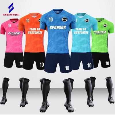 China Sets Wholesale Custom Made Breathable 100% Mens Football Uniforms Cheap Polyester Soccer Kits Jerseys Set With Logo for sale