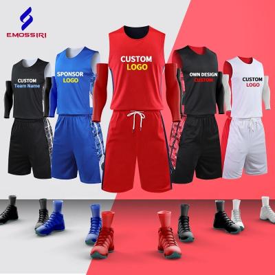 China Custom Cheap Breathable Basketball Uniform Sets Polyester Mens Basketball Tank Top Plus Size Reversible Breathable Adults Basketball Uniform for sale