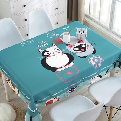 China Kitchen Table Cloth Durable Nonwoven Waterproof Flat Tablecloth Printed Garden Cat Tablecloth for sale