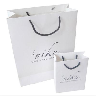 China Recyclable high quality eco-friendly luxury custom LOGO SIZE white paper bags with handle for sale