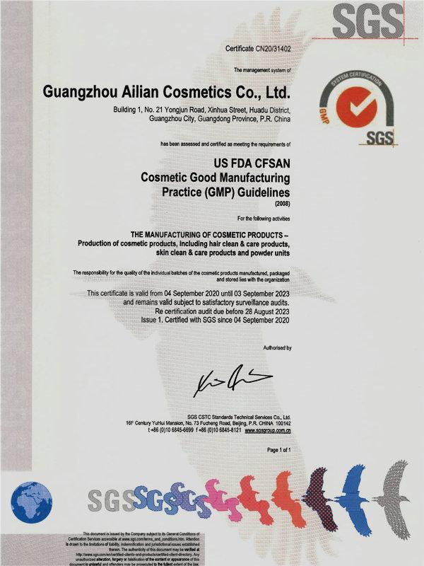 GMP - Guangzhou Ailian Cosmetic Co., Ltd.