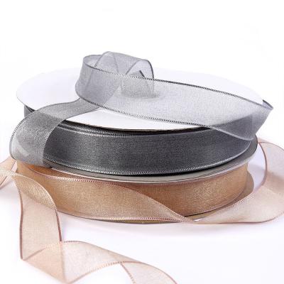 China Sustainable transparent organza tape Factory wholesale 1.5cm wide weaving hook hat gift packaging braided hair ribbon chiffon ribbon for sale