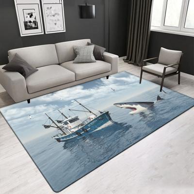 China Ocean Pattern Landscape 3D Printed Polyester Fiber Living Room Carpet Bedroom Area Rugs for sale