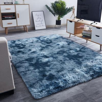 China Blue Fluffy Tie-dyed Bedroom Living Room Area Rug Luxury Hotel Center Carpet Customized Size for sale