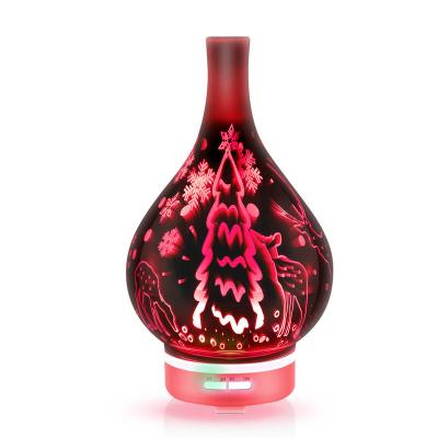 China Car Christmas Gift 120ML 3D Christmas Tree Humidifier Essential Oil Glass Ultrasonic Diffuser for Home Office Gym Spa for sale