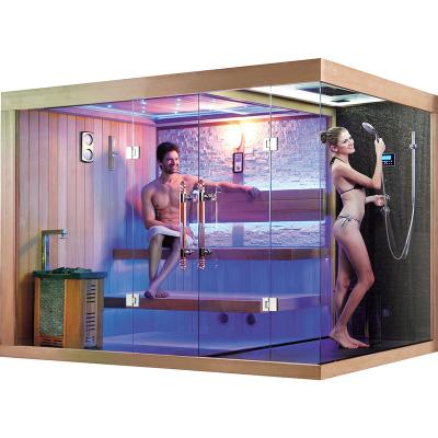 China Computer control panel 4~7 person dry and saturated steam sauna heater hemlock sauna room with cultural stone for sale for sale