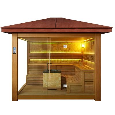 China Outdoor Plastic Glazed Computer Control Panel 5~6 Person Red Cedar PS Garden Gazebo Sauna Room With Colorful Lamp And Cultural Stone for sale