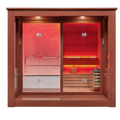 China Outdoor Computer Control Panel Gazebo Dry Sauna Room Decorate Red Cedar Combine With Steam Sauna Room Decorate White Aluminum Plastic Panel for sale