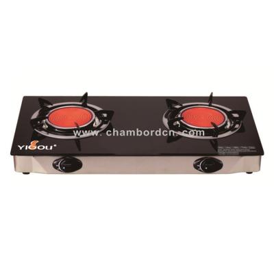 China Hotel 2 Burner Temprerd Glass Infrared Gas Cooktop YG-B8028 for sale