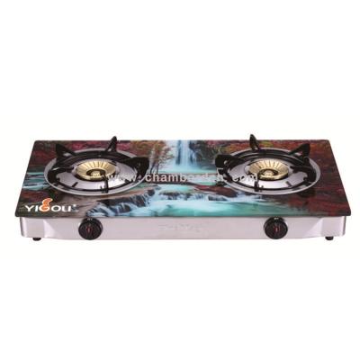 China Cast Iron Hotel Tempered Glass Table Top Gas Stove Burner With Brass Cap for sale