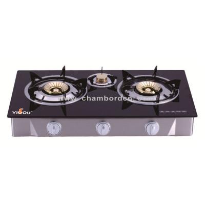 China Hotel Kitchen Cast Iron Tempered Glass Panel Body Brass Material Burner Cap Stainless Steel for sale