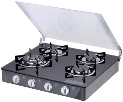 China Household Commercial And Household Table Tempered Glass 4 Burner Gas Cooktop With Cover for sale