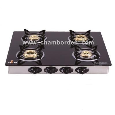 China Hot Selling Hotel Foshan Tempered Glass Tabletop 4 Burner Gas Stove Cooktops YG-G4001 for sale